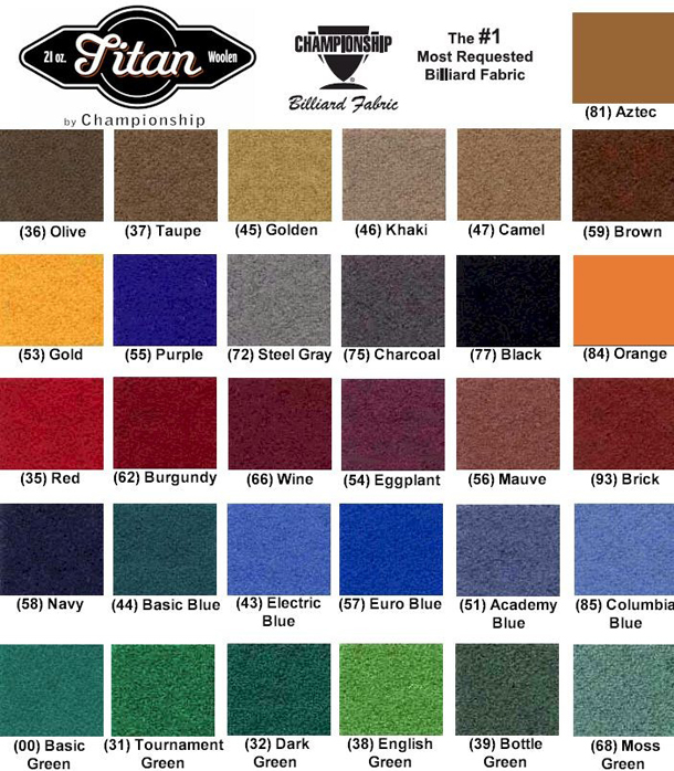 Pool table felt color options